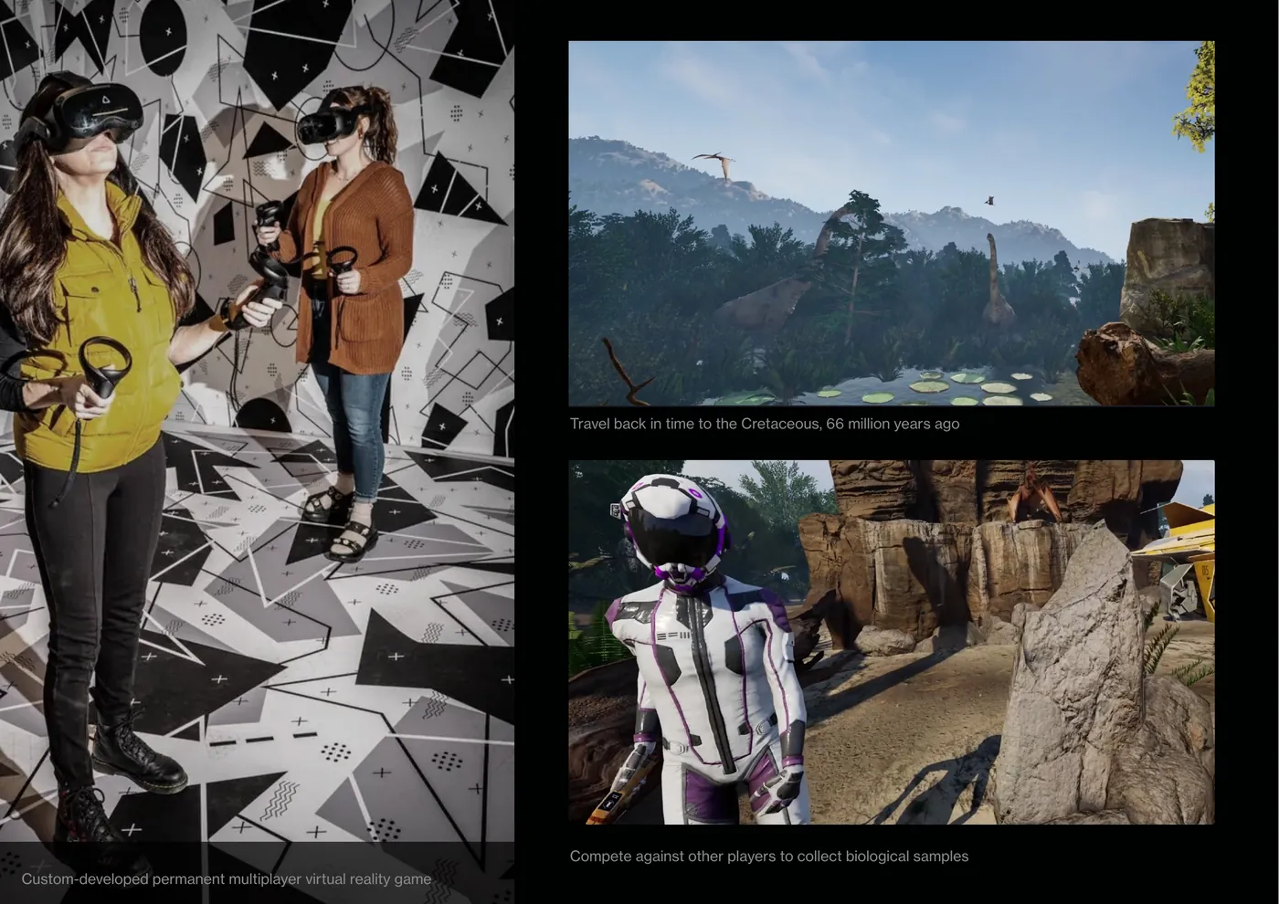 Custom-developed permanent multiplayer virtual reality game