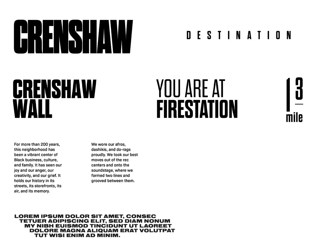 Type specimen: CRENSHAW and CRENSHAW WALL in condensed capitals, with body text and plaque lettering